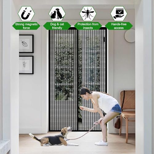Moustiquaire Fixation Magnétique Porte Fenetre 142 x 192 cm Blanc Fermeture Automatique Sans Percage pour Exterieur