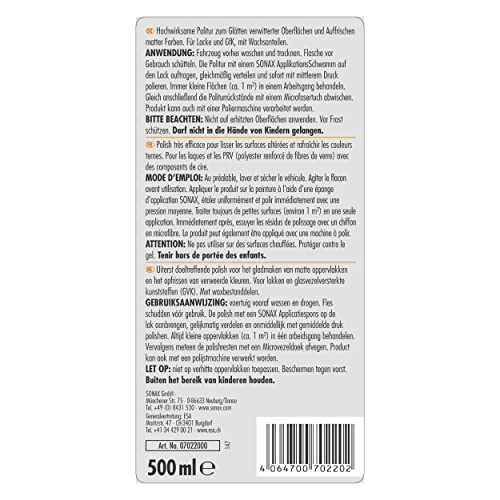 SONAX CARAVAN Lustrant peinture lisci Desde surfaces altérées rafraîchit couleurs ternes 500 ml | Réf: 07022000