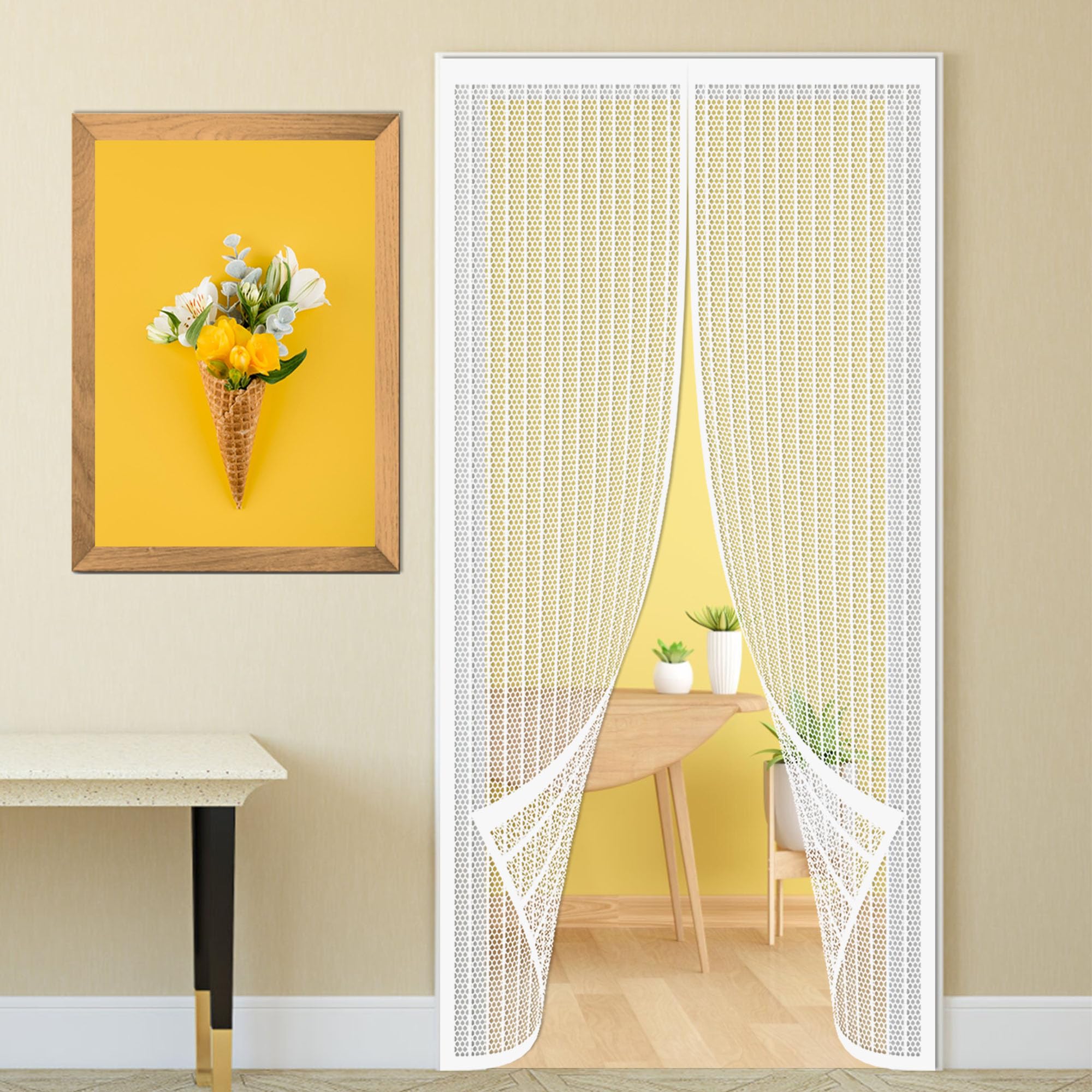 Moustiquaire Fixation Magnétique Porte Fenetre 142 x 192 cm Blanc Fermeture Automatique Sans Percage pour Exterieur