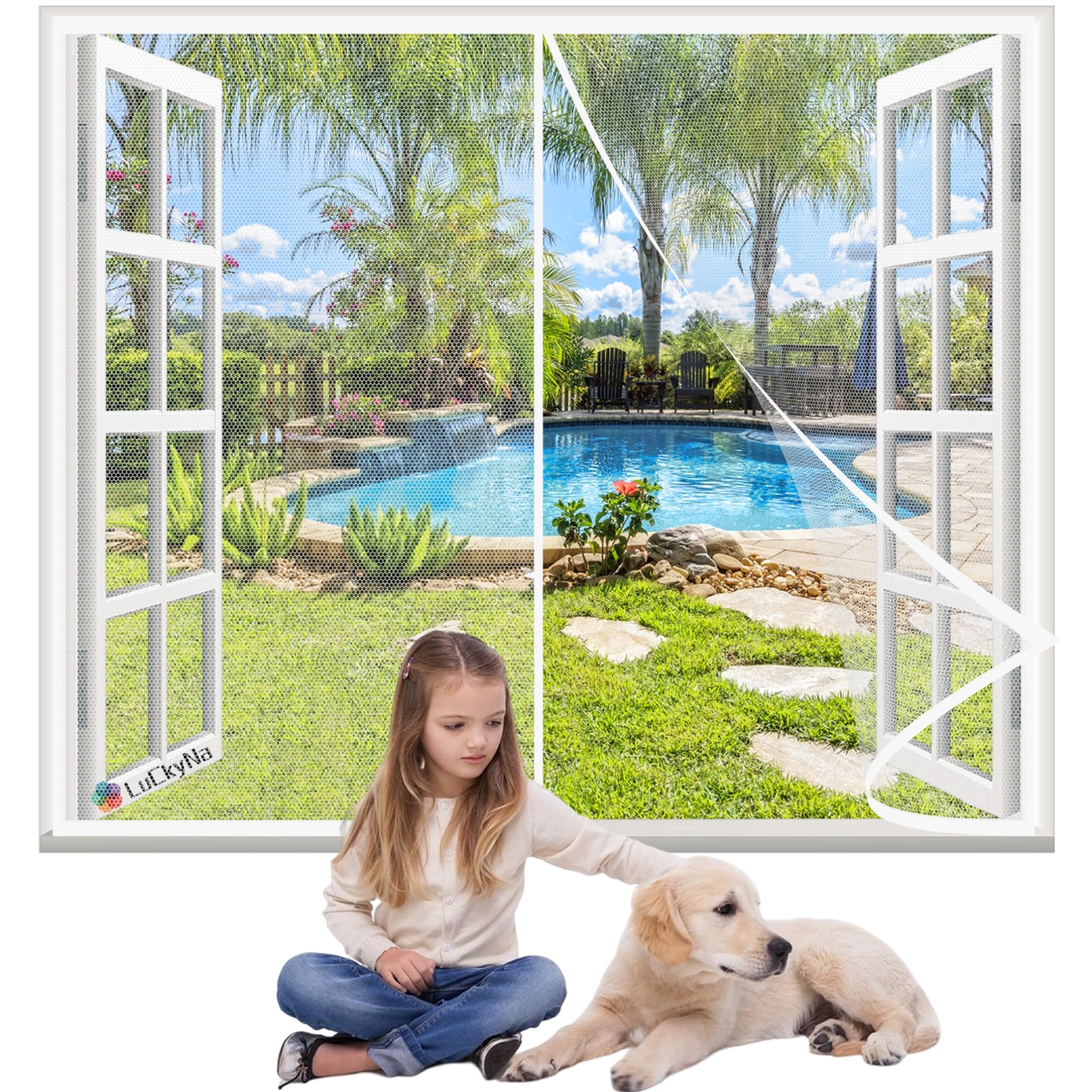 Moustiquaire Fenetre Magnétique Blanc 120x130cm pour Adults,Chambre et Terrasse,Net et Élimine les Moustiques sans Perça
